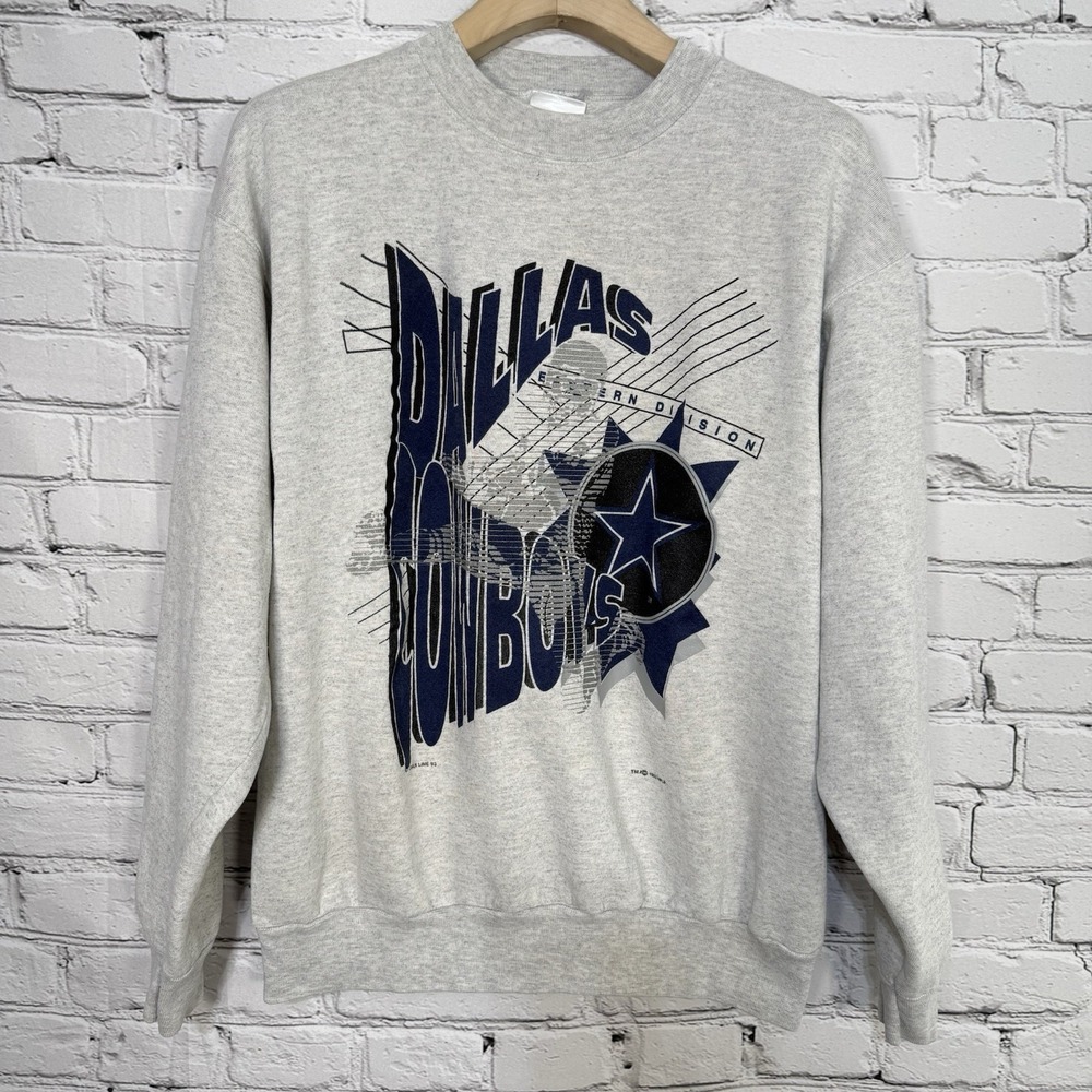 VINTAGE 1993 Dallas Cowboys Crewneck Sweatshirt XL Chalk Line‎ USA Gray Graphic